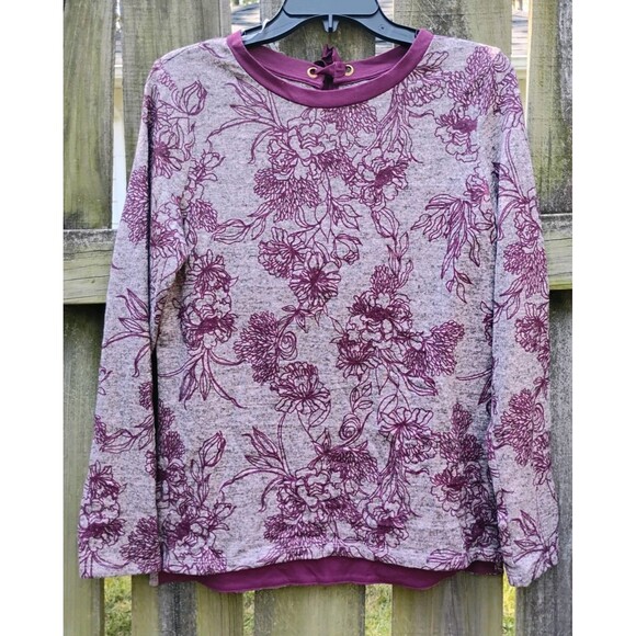 St. Johns Bay Sweater SZ Small Multicolor Floral Tie Back Stretch Long Sleeve - Picture 1 of 7